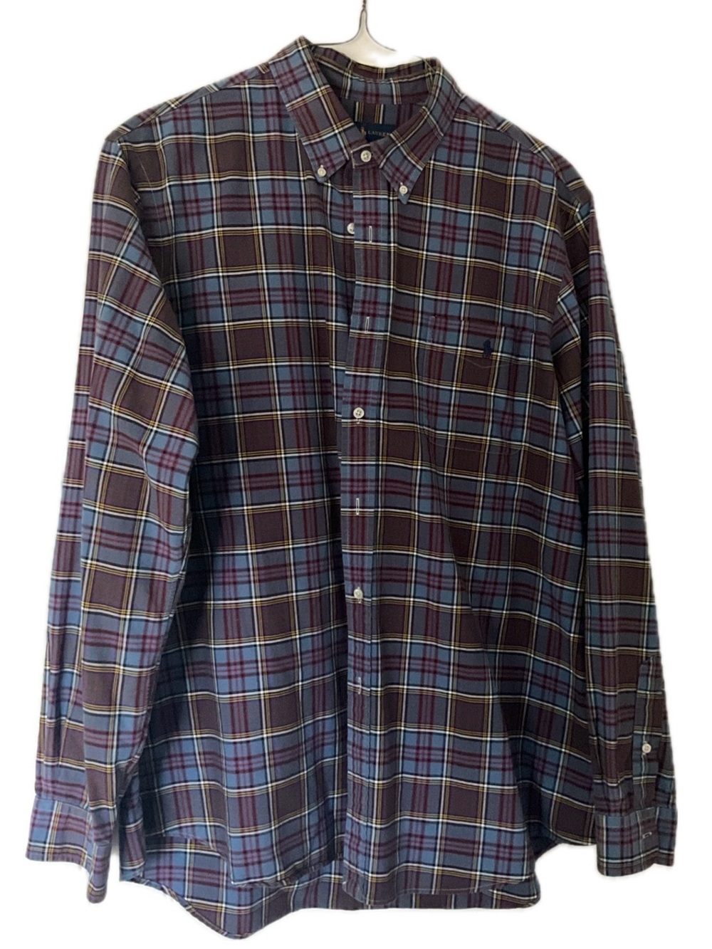 Ralph Lauren Men's Burgundy and Blue Plaid Button-Down Shirt